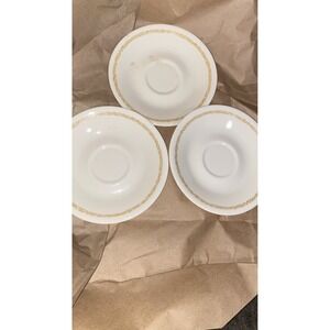 Vtg.80s Retired Corelle Mirage Saucer By Corning White/Gold  6.25" Set Of 3